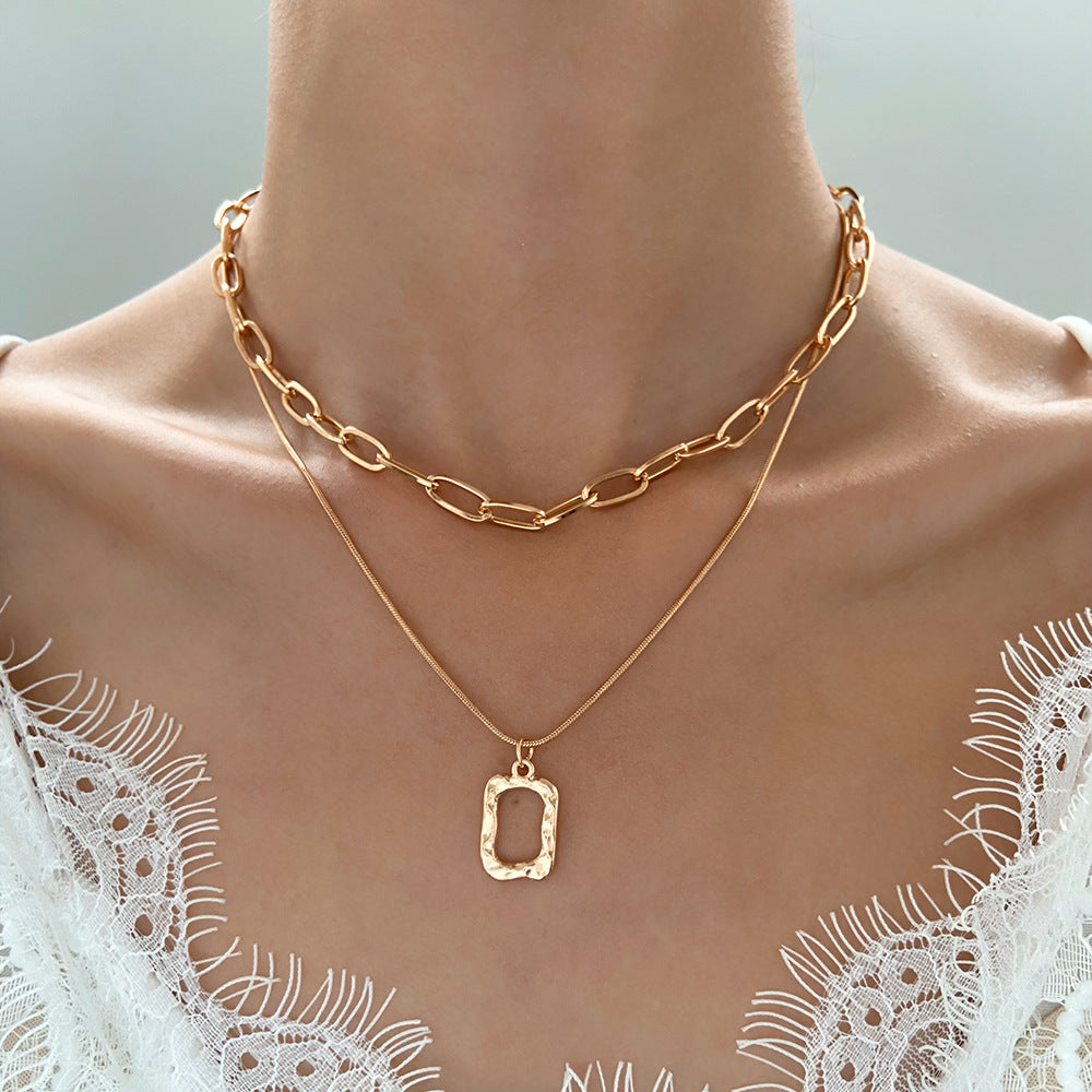 1 Piece Retro Square Alloy Plating 14k Gold Plated Women's Layered Necklaces