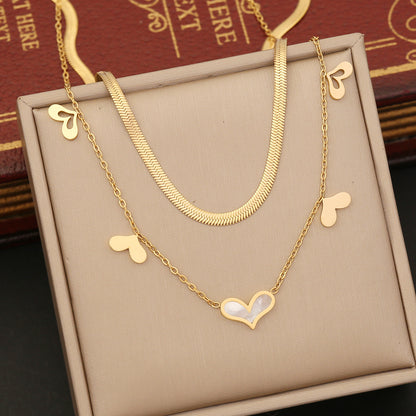 Fashion Heart Shape Stainless Steel Plating Hollow Out Inlay Shell Bracelets Earrings Necklace