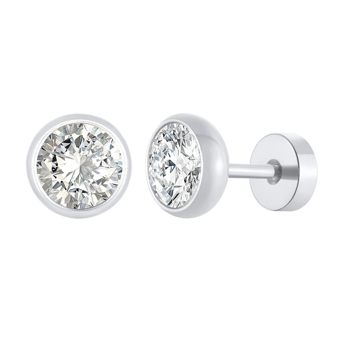 1 Pair Retro Round Titanium Steel Inlay Zircon Ear Studs