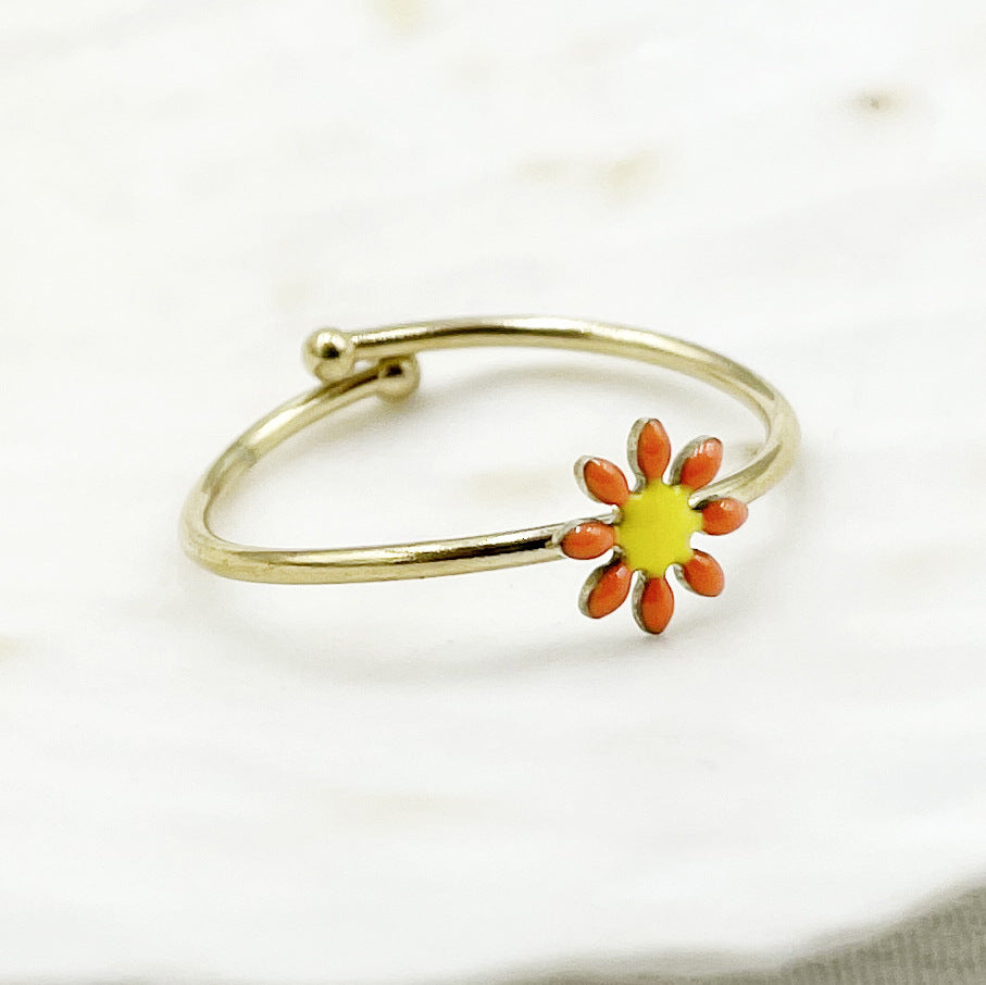 Simple Style Flower Stainless Steel Plating Open Ring