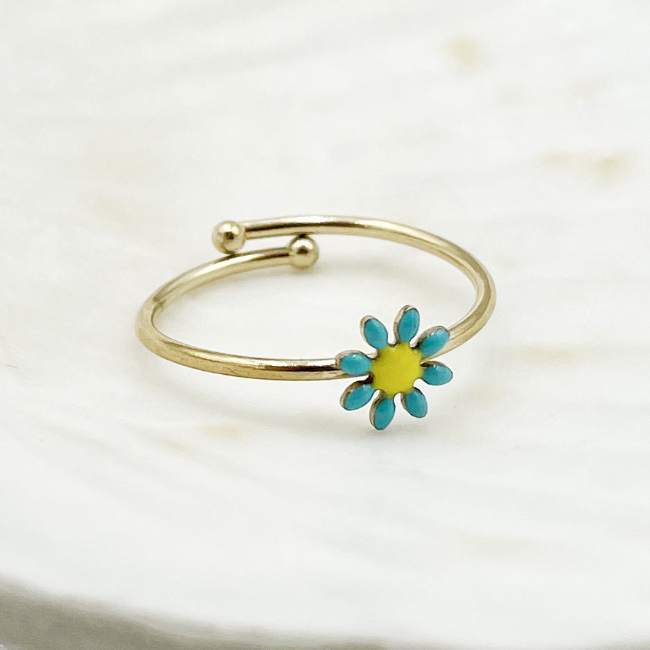 Simple Style Flower Stainless Steel Plating Open Ring