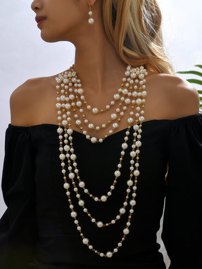 1 Set Fashion Beads Imitation Pearl Alloy Beaded Women's Necklace