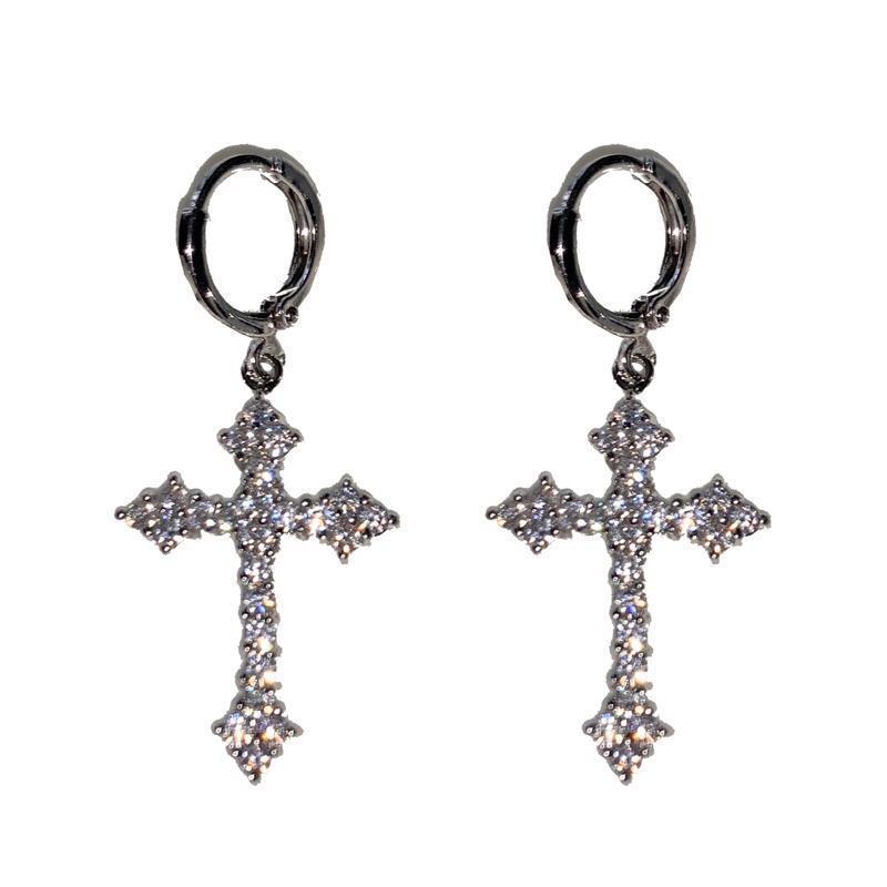 1 Pair Retro Cross Square Alloy Inlay Zircon Women's Drop Earrings