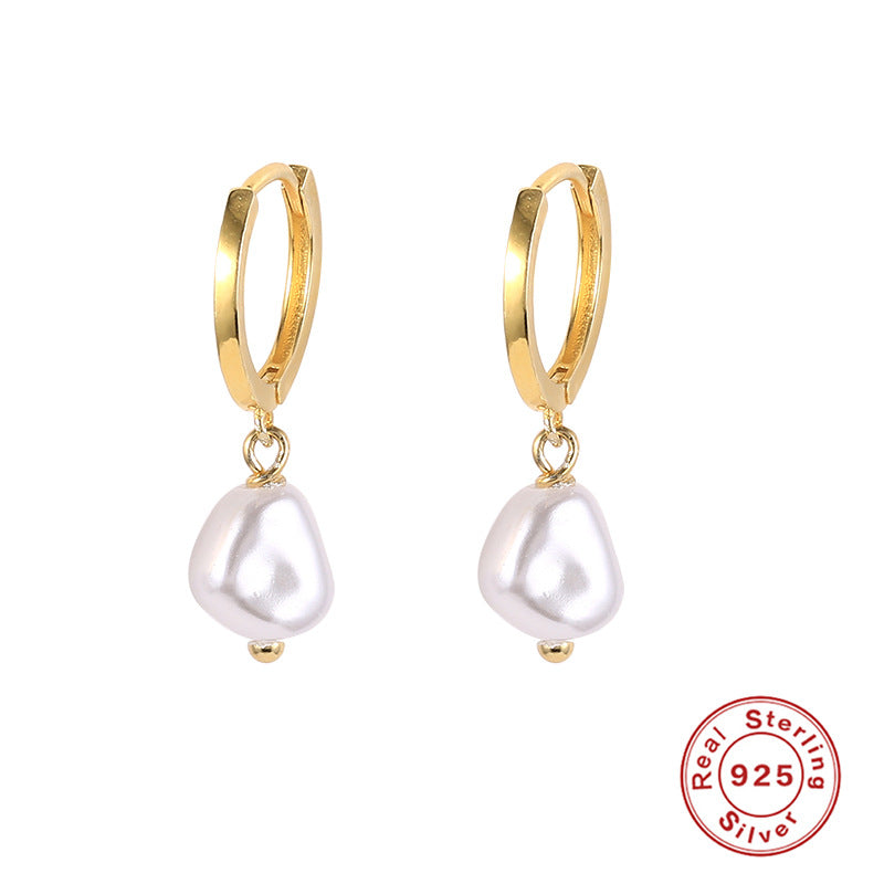 1 Pair IG Style Simple Style Irregular Pearl Sterling Silver 18K Gold Plated Drop Earrings