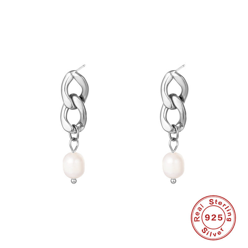 1 Pair Fashion Geometric Sterling Silver Inlay Pearl Zircon Drop Earrings