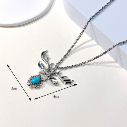 1 Piece Retro Rabbit Cross Bear Stainless Steel Alloy Inlay Turquoise Unisex Pendant Necklace