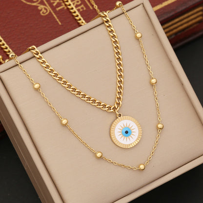 Eye Necklace Double-layer Chain Stainless Steel Clavicle Chain