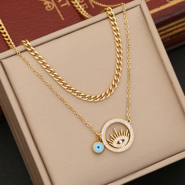 Eye Necklace Double-layer Chain Stainless Steel Clavicle Chain