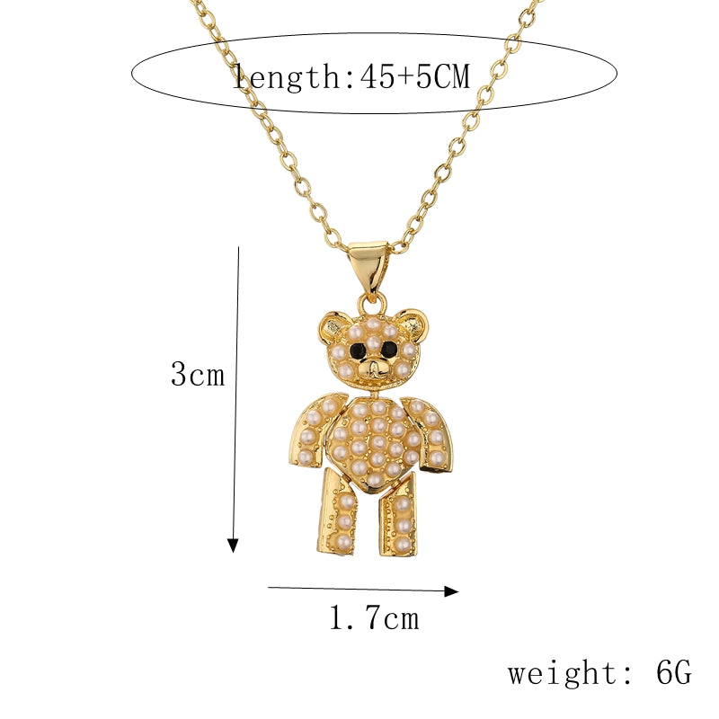 1 Piece Fashion Little Bear Cat Owl Copper Plating Inlay Artificial Pearls Zircon Pendant Necklace