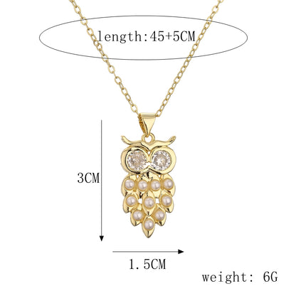 1 Piece Fashion Little Bear Cat Owl Copper Plating Inlay Artificial Pearls Zircon Pendant Necklace