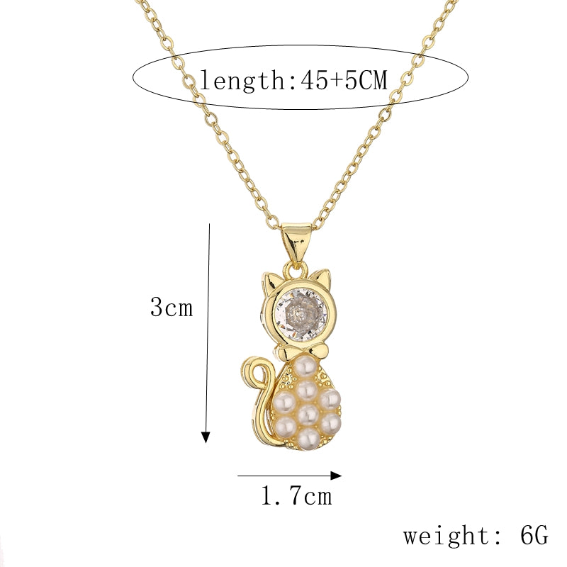 1 Piece Fashion Little Bear Cat Owl Copper Plating Inlay Artificial Pearls Zircon Pendant Necklace