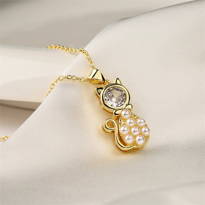 1 Piece Fashion Little Bear Cat Owl Copper Plating Inlay Artificial Pearls Zircon Pendant Necklace