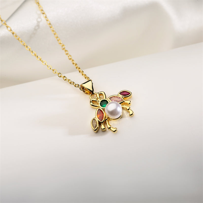 1 Piece Fashion Little Bear Cat Owl Copper Plating Inlay Artificial Pearls Zircon Pendant Necklace