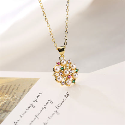 1 Piece Fashion Little Bear Cat Owl Copper Plating Inlay Artificial Pearls Zircon Pendant Necklace