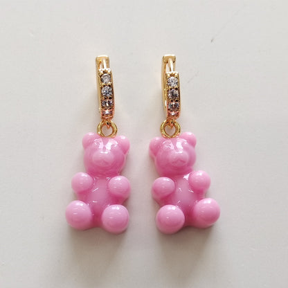 1 Piece Cute Bear Resin Copper Inlay Zircon Drop Earrings