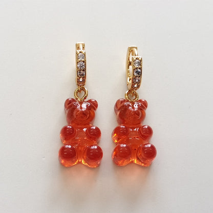 1 Piece Cute Bear Resin Copper Inlay Zircon Drop Earrings