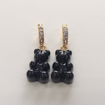 1 Piece Cute Bear Resin Copper Inlay Zircon Drop Earrings