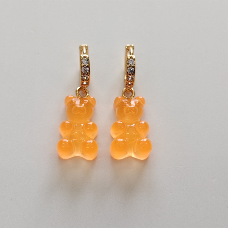 1 Piece Cute Bear Resin Copper Inlay Zircon Drop Earrings