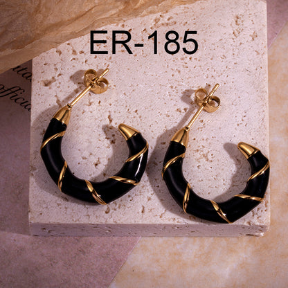 Simple Style Round Enamel Plating Stainless Steel 18k Gold Plated Earrings Ear Studs