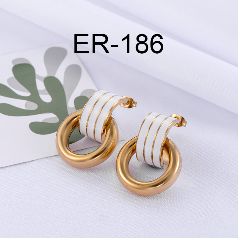 Simple Style Round Enamel Plating Stainless Steel 18k Gold Plated Earrings Ear Studs