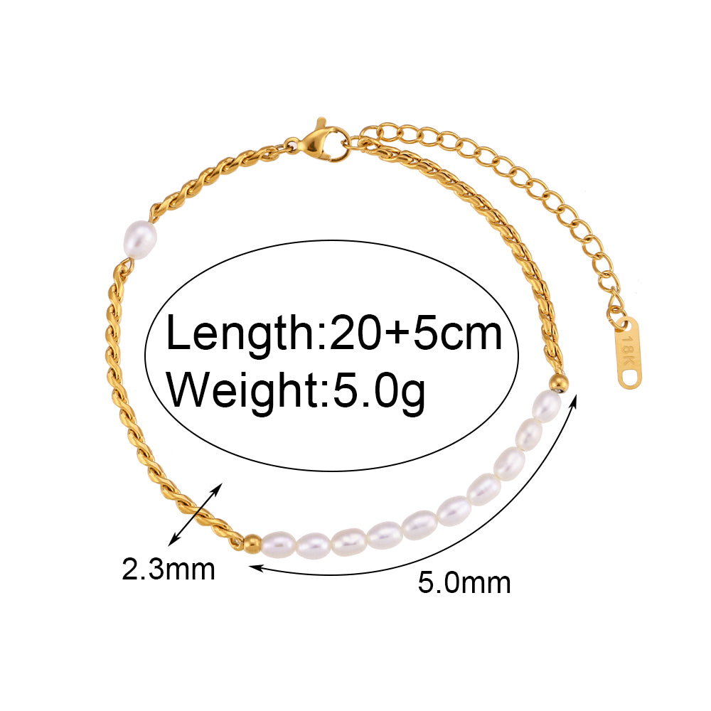 1 Piece Fashion Solid Color Stainless Steel Freshwater Pearl Plating Inlay Zircon 18k Gold Plated Women's Anklet