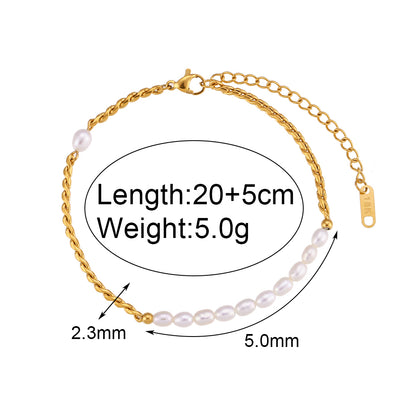 1 Piece Fashion Solid Color Stainless Steel Freshwater Pearl Plating Inlay Zircon 18k Gold Plated Women's Anklet