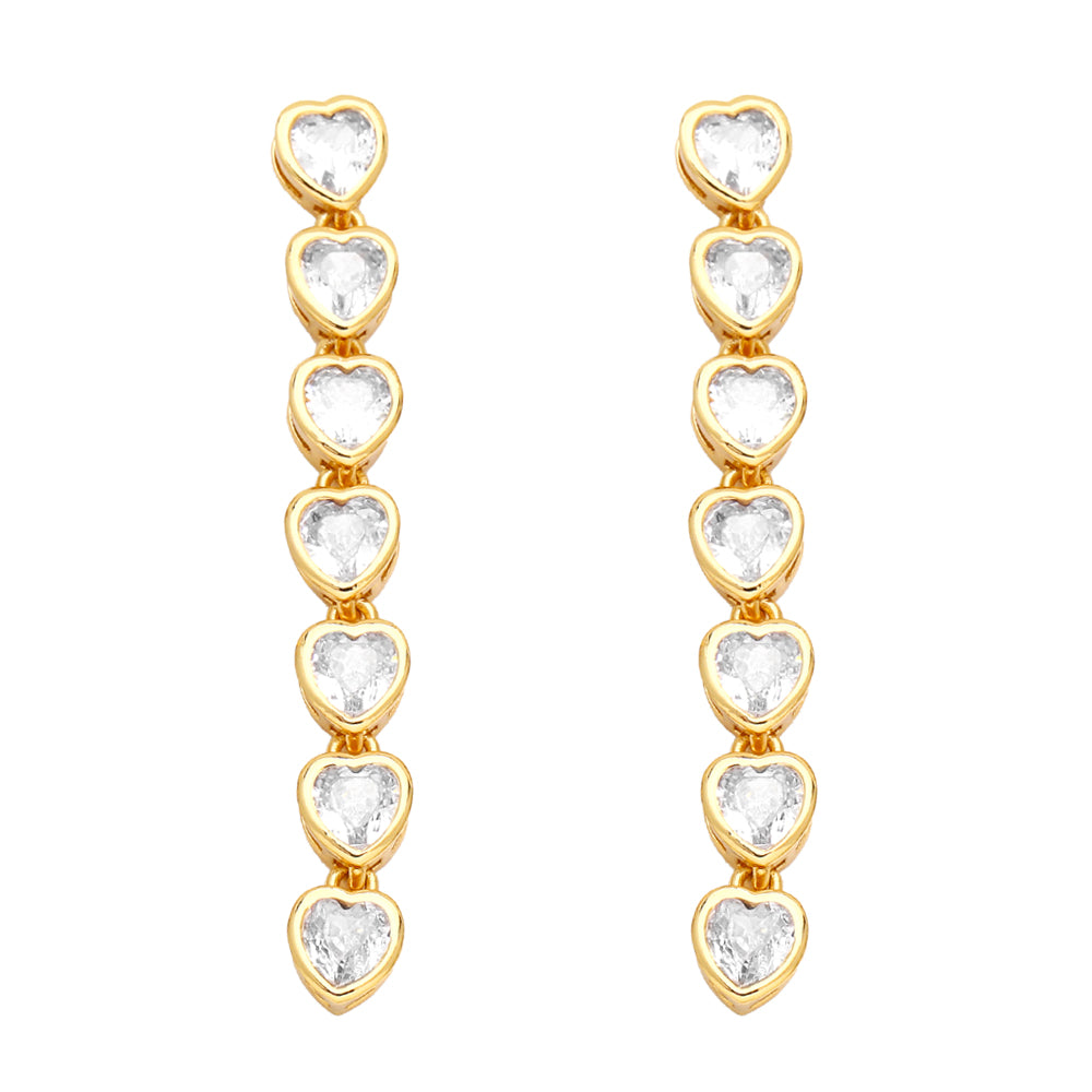 1 Pair Fashion Heart Shape Copper Plating Inlay Zircon Drop Earrings