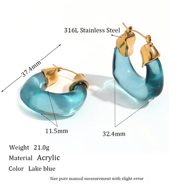 1 Pair Simple Style U Shape Plating 304 Stainless Steel Arylic 18K Gold Plated Hoop Earrings