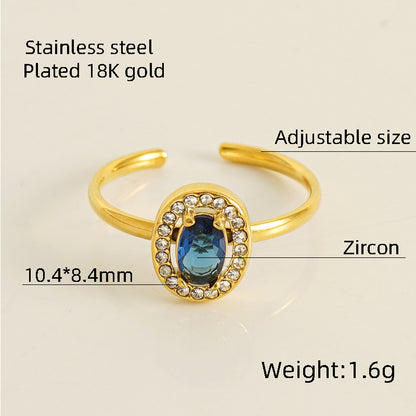 Shiny Square Water Droplets Heart Shape Stainless Steel Plating Inlay Zircon 18k Gold Plated Open Ring