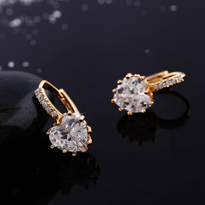 European And American Trendy Earrings Aa Heart-shaped Zircon Ear Clip Multicolor Exquisite Copper Ornaments Earrings Factory Direct Sales In Stock Wholesale