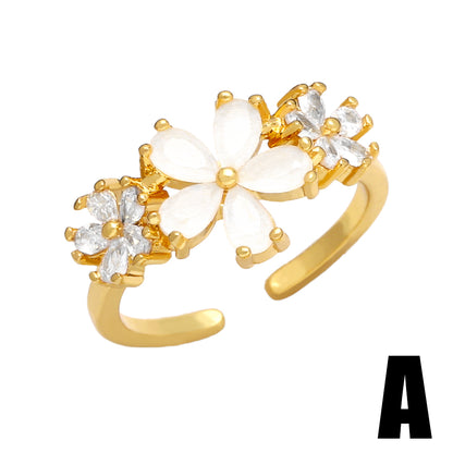 1 Piece Fashion Flower Copper Plating Inlay Zircon Open Ring