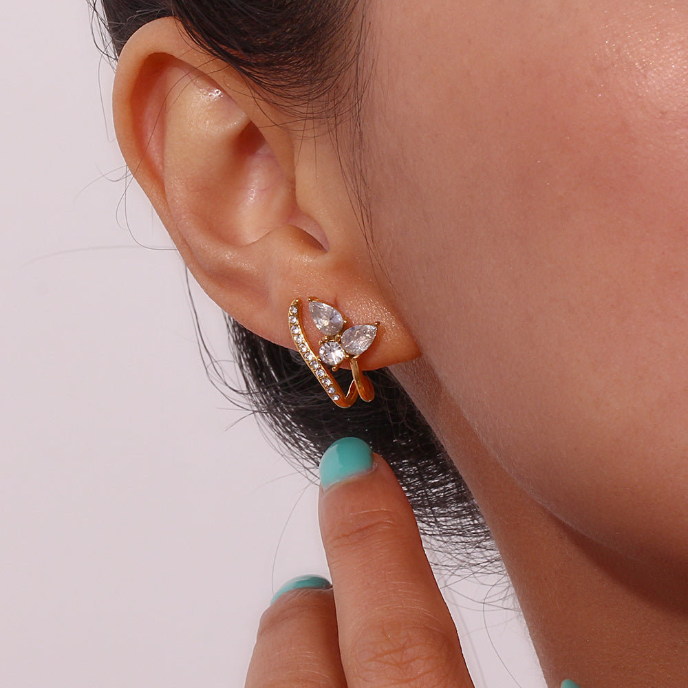 1 Pair Simple Style Water Droplets Stainless Steel Plating Inlay Zircon Ear Studs