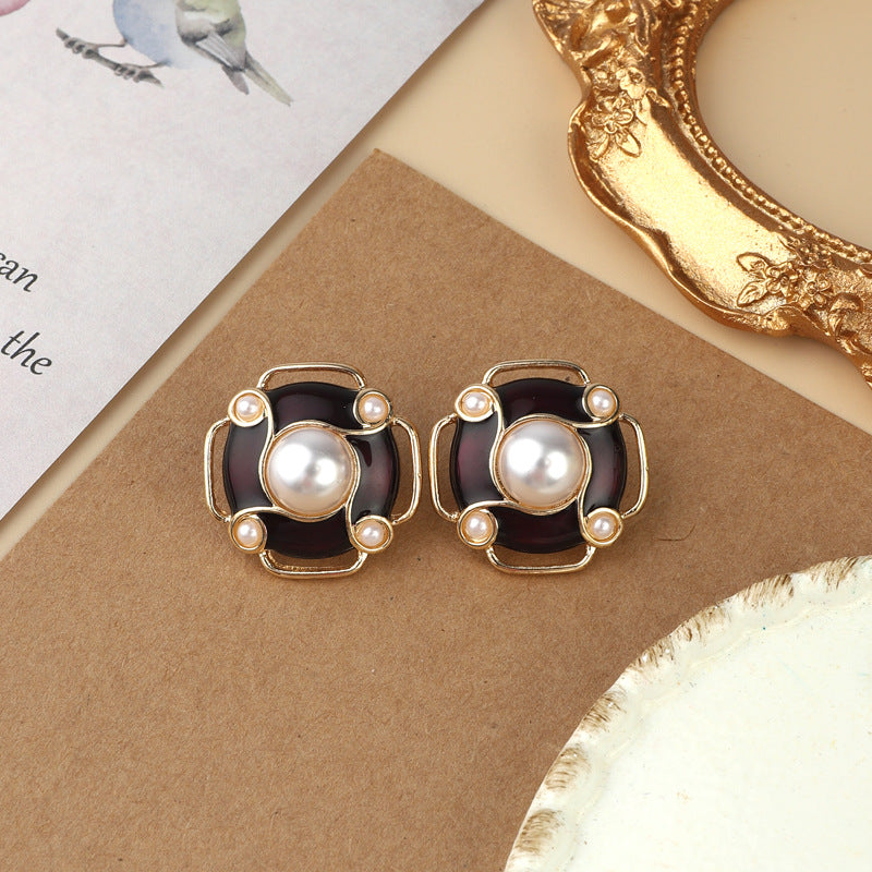 Palace Style Luxury Colored Enamel Glaze 925 Silver Stud Earrings Female Vintage Retro Hong Kong Style Middle Ancient Earrings Jewelry