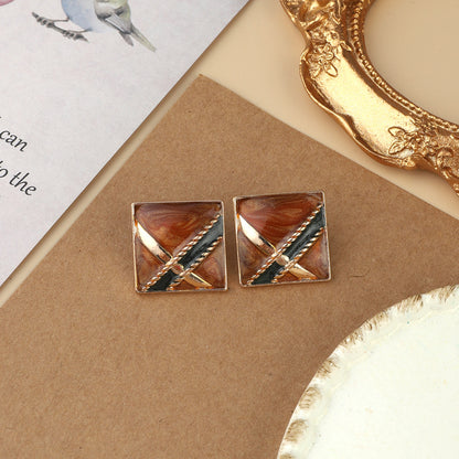 Palace Style Luxury Colored Enamel Glaze 925 Silver Stud Earrings Female Vintage Retro Hong Kong Style Middle Ancient Earrings Jewelry