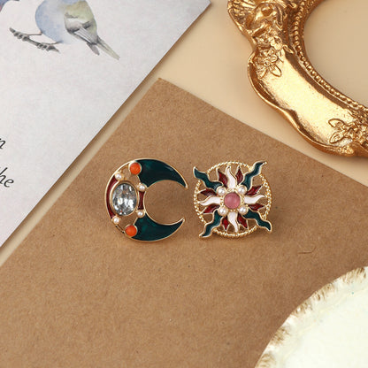 Palace Style Luxury Colored Enamel Glaze 925 Silver Stud Earrings Female Vintage Retro Hong Kong Style Middle Ancient Earrings Jewelry