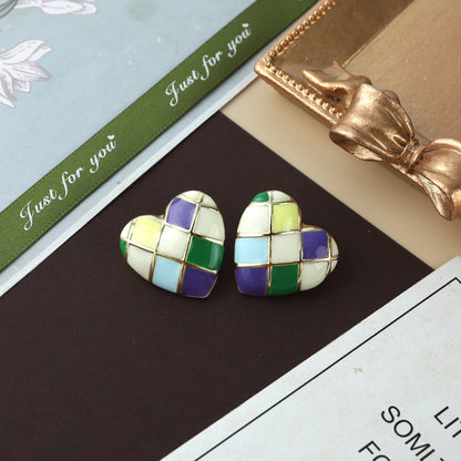 Vintage Court Retro Color Enamel Drip Glazed 925 Silver Stud Earrings Spring And Summer New Mid-ancient Drip Glazed Earrings