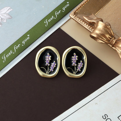 Vintage Court Retro Color Enamel Drip Glazed 925 Silver Stud Earrings Spring And Summer New Mid-ancient Drip Glazed Earrings
