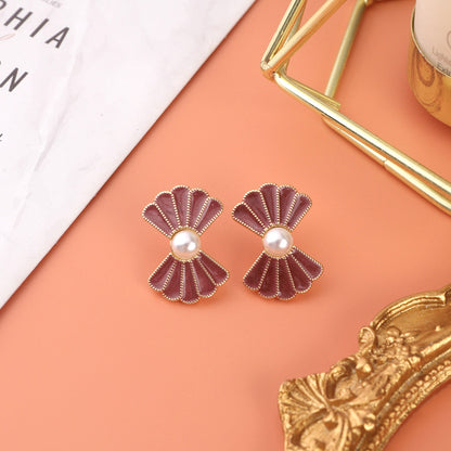 Retro Hong Kong Style Vintage Drip Glazed Painted 925 Silver Stud Earrings Women's Oil Painting Palace Style High-grade Earrings