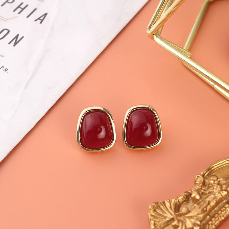 Retro Hong Kong Style Vintage Drip Glazed Painted 925 Silver Stud Earrings Women's Oil Painting Palace Style High-grade Earrings