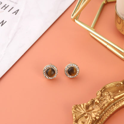 Retro Hong Kong Style Vintage Drip Glazed Painted 925 Silver Stud Earrings Women's Oil Painting Palace Style High-grade Earrings