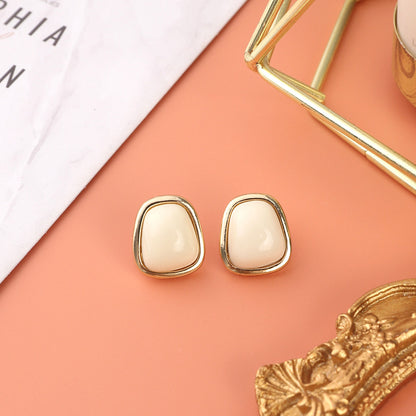 Retro Hong Kong Style Vintage Drip Glazed Painted 925 Silver Stud Earrings Women's Oil Painting Palace Style High-grade Earrings