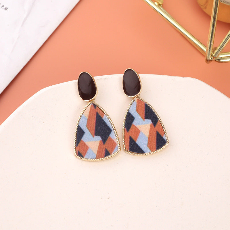 Retro Hong Kong Style Vintage Drip Glazed Painted 925 Silver Stud Earrings Women's Oil Painting Palace Style High-grade Earrings