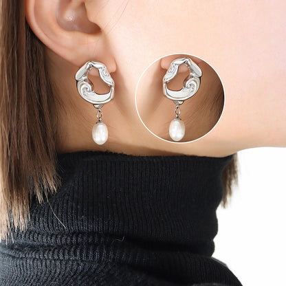 1 Pair Simple Style Round Titanium Steel Patchwork Drop Earrings