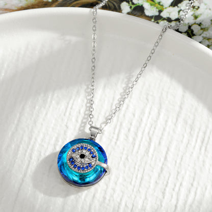 Ethnic Style Devil'S Eye Alloy Titanium Steel Inlay Crystal Rhinestones Women'S Pendant Necklace