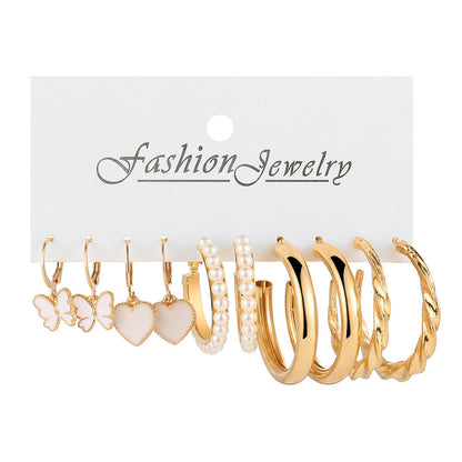 1 Set Casual Modern Style Heart Shape Butterfly Plating Inlay Alloy Pearl Hoop Earrings Drop Earrings