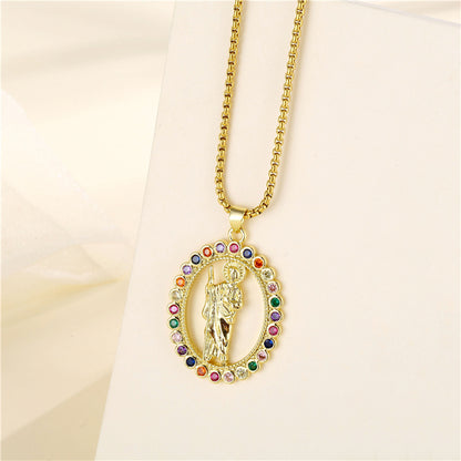 Ins Style Human Faith Stainless Steel Titanium Steel Plating Inlay Zircon 18k Gold Plated Gold Plated Pendant Necklace