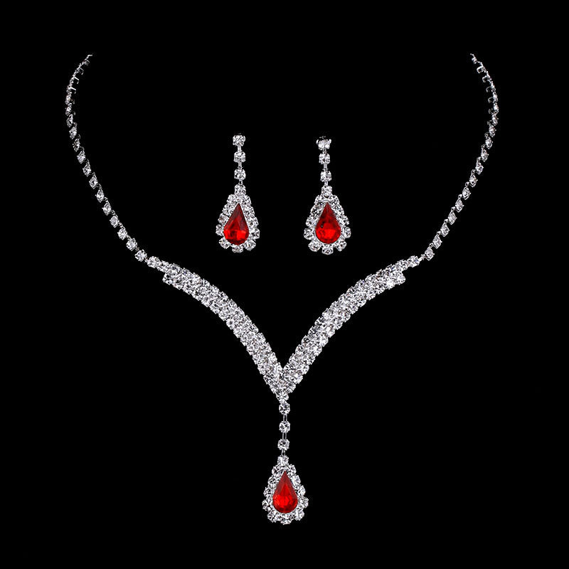 1 Set Fashion Water Droplets Arylic Copper Inlay Rhinestones Women's Earrings Necklace