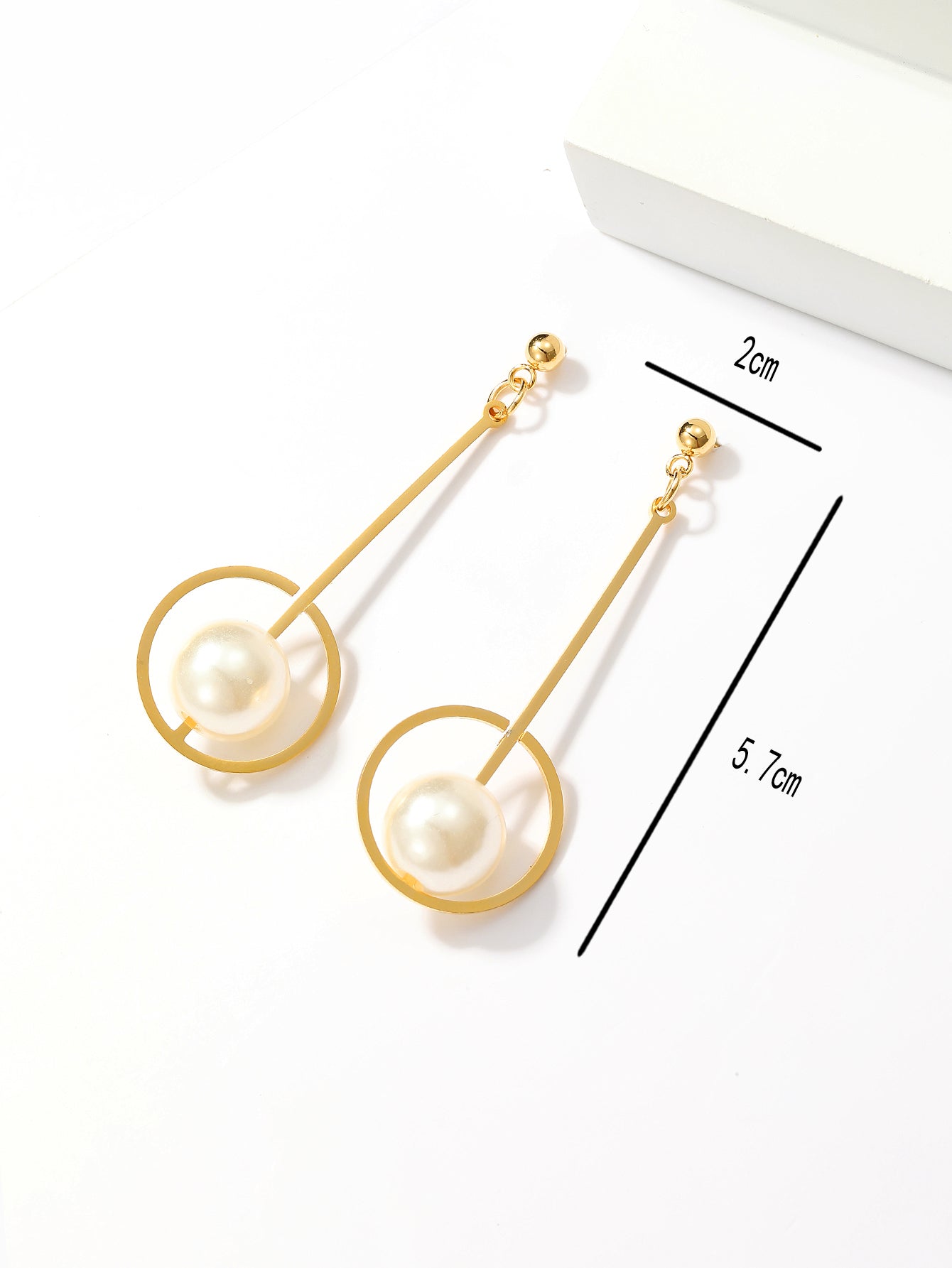 1 Pair Fashion Round Ball Pearl Plating Stainless Steel 18k Gold Plated Drop Earrings