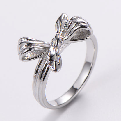 1 Piece Fashion Hand Number Bow Knot Stainless Steel Inlay Zircon Open Ring