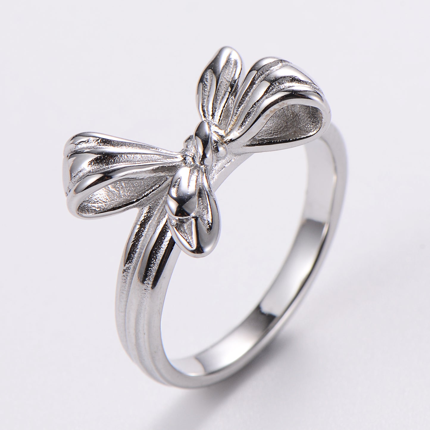 1 Piece Fashion Hand Number Bow Knot Stainless Steel Inlay Zircon Open Ring